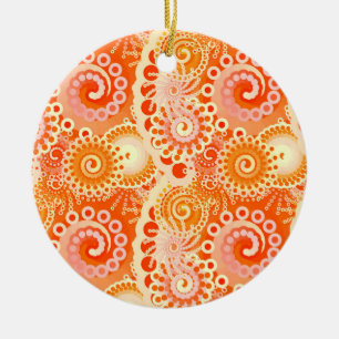 Ornement En Céramique Motif tourbillon fractal, nuances de corail orange