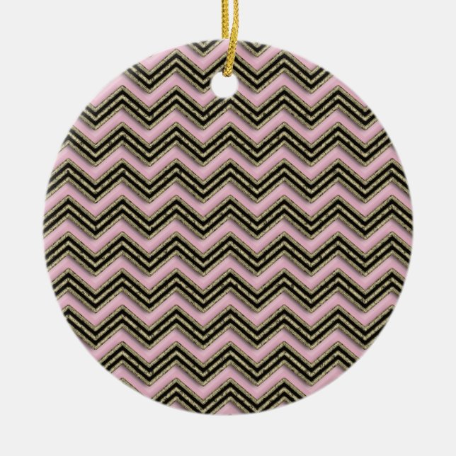 Ornement En Céramique Motif Zigzag noir et rose (Devant)
