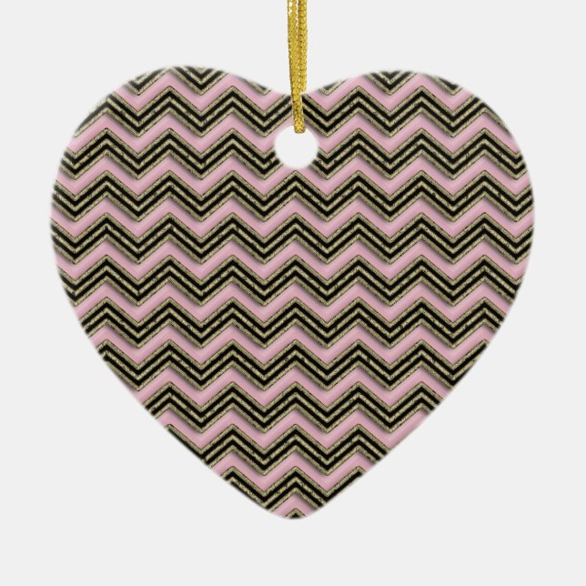 Ornement En Céramique Motif Zigzag noir et rose (Devant)