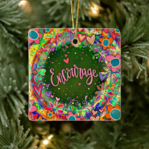 Ornement En Céramique Motivationnel Floral Colorful Encourager
