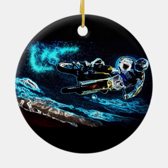 Ornement En Céramique motocross faisant du vélo de saleté emballant le (Dos)