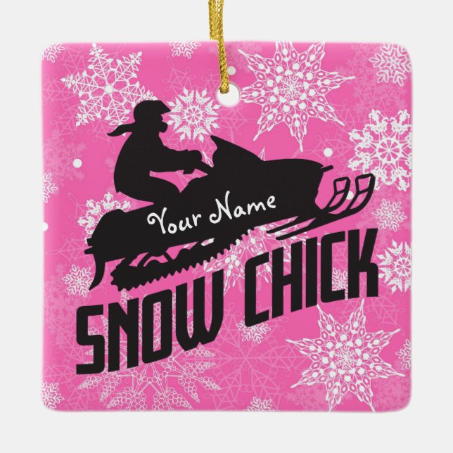 Ornement En Céramique Motoneige Chick rose Snowflac (Devant)