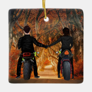 Ornement En Céramique Motos Automne Forêt Couples Noël