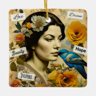 Ornement En Céramique Mots Inspirants et Vintage dame Personnalisée