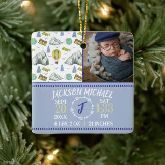 Ornement En Céramique Mountain Memories Birth Stats Christmas Ornament