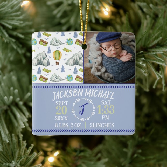 Ornement En Céramique Mountain Memories Birth Stats Christmas Ornament (Arbre)