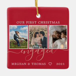 Ornement En Céramique Multi photos first Christmas Engaged red