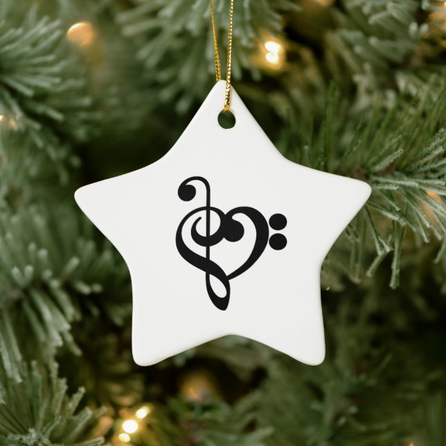 Ornement En Céramique Musicien Coeur de musique - Treble Bass Clef (Arbre)