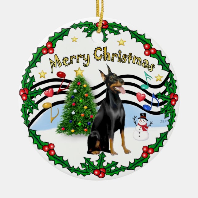 Ornement En Céramique Musique de Noël 1 - Doberman Pinscher 1 (Devant)