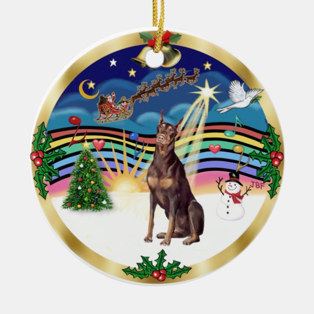 Ornement En Céramique Musique de Noël 3 - Doberman rouge (Devant)