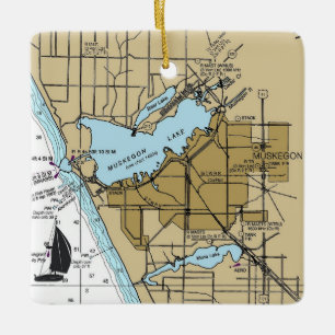 Ornement En Céramique Muskegon MI Carte marine