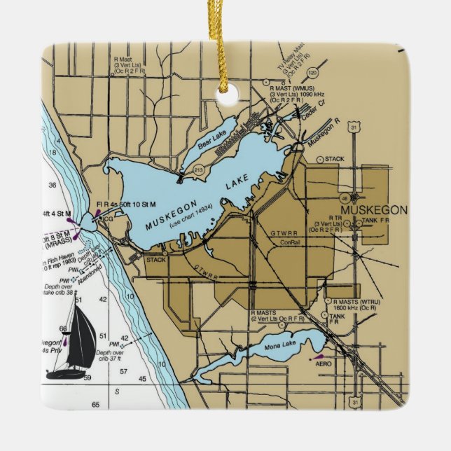 Ornement En Céramique Muskegon MI Carte marine (Devant)