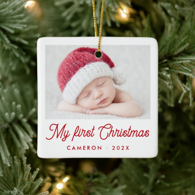 Ornement En Céramique My first Christmas baby photo name year (Arbre)