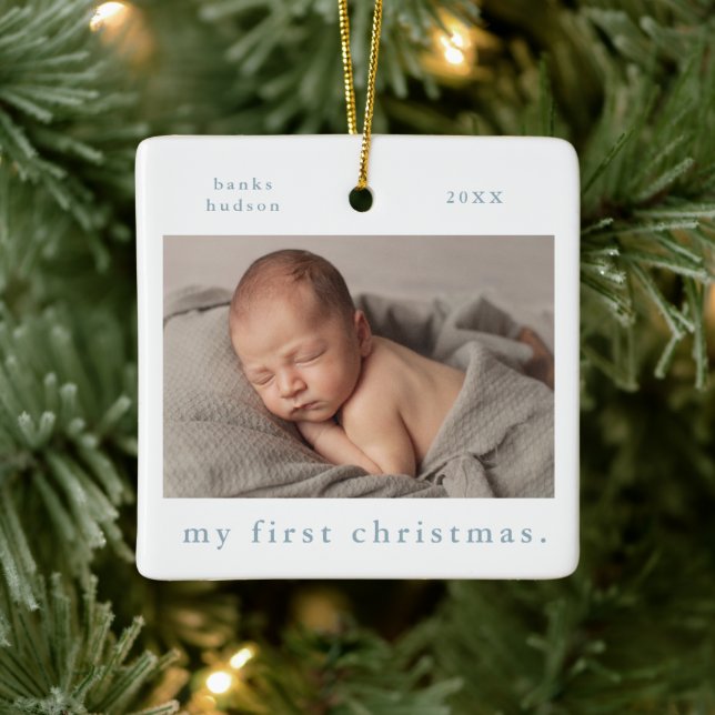 Ornement En Céramique My First Christmas Simple Baby Photo (Arbre)