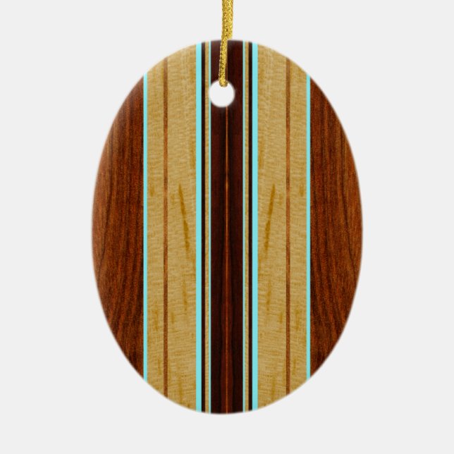 Ornement En Céramique Nalu Hou Faux Koa Bois Surf (Devant)