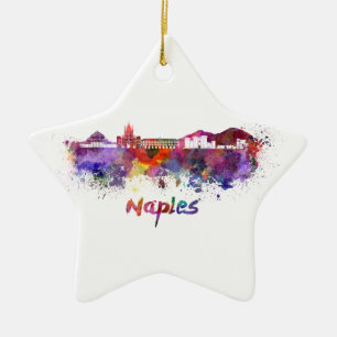 Ornement En Céramique Naples skyline in watercolor