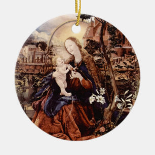 ORNEMENT EN CÉRAMIQUE NATIVITÉ AVEC DES LILLES BLANCHES - MAGIE DE NOËL