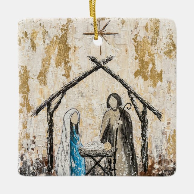 Ornement En Céramique Nativité Carré en céramique (Devant)