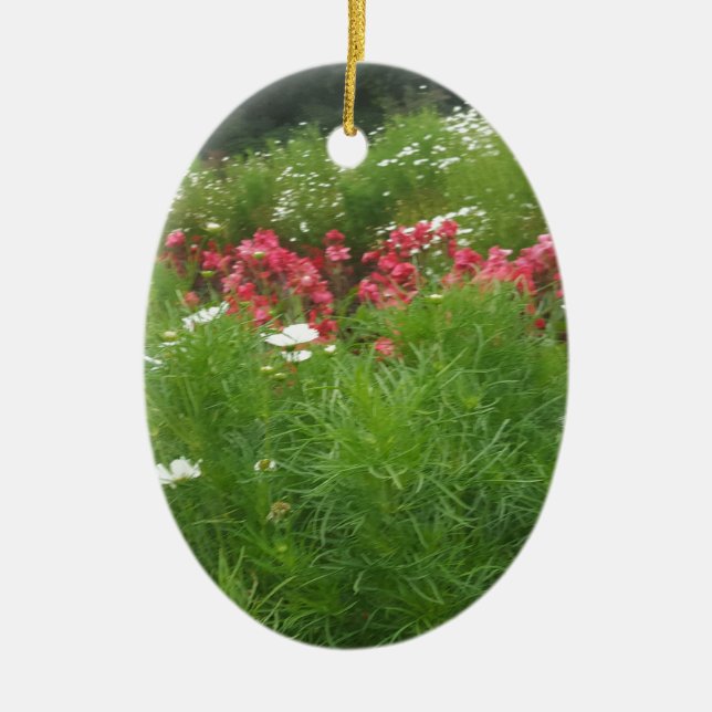 Ornement En Céramique Nature Floral rose et blanc Fleurs Grass (Devant)