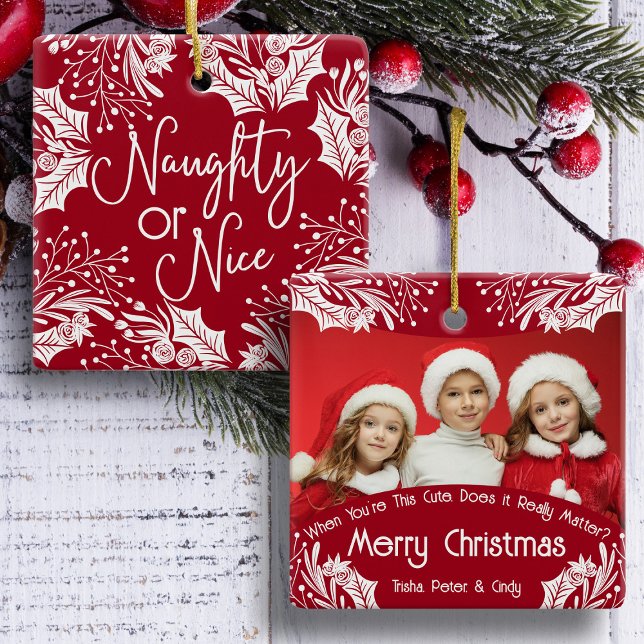 Ornement En Céramique Naughty ou Nice Funny Cinq photos Noël (Créateur téléchargé)