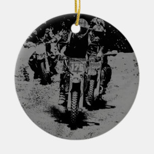 Ornement En Céramique "Né à la course" Motocross Dirt-Bike Champion Race