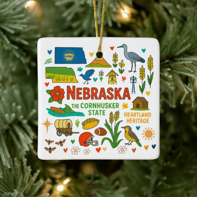 Ornement En Céramique Nebraska Custom Family Trip Christmas (Arbre)