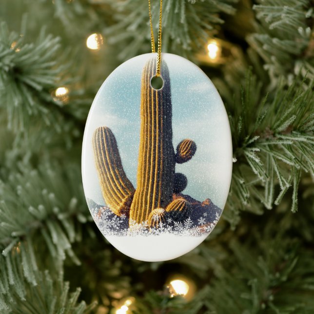 Ornement En Céramique Neige tombant sur le Saguaro (Arbre)