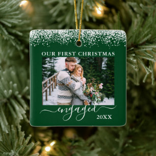 Ornement En Céramique Neige Top Notre Premier Noël Engagé Photo Vert