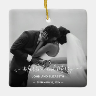 Ornement En Céramique Newlyweds Couple First 2 Photo Mr et Mrs Simple
