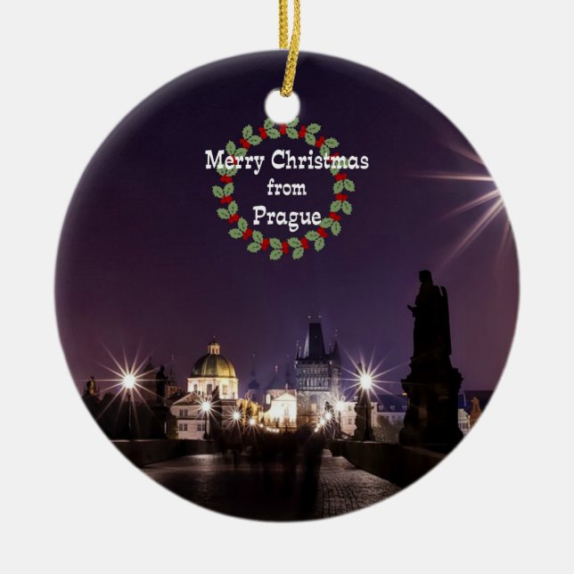 Ornement En Céramique Noël à Prague, photo du paysage urbain (Devant)