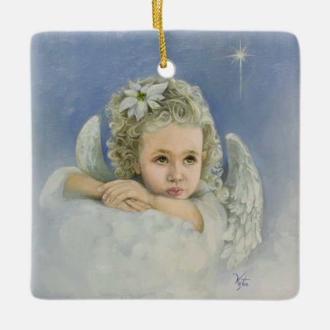 Ornement En Céramique Noël Angel Carré (Devant)