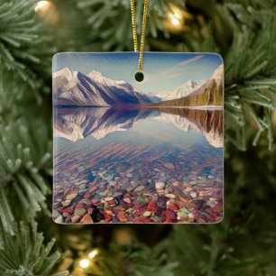Ornement En Céramique Noël au parc Glacier du lac McDonald Lake