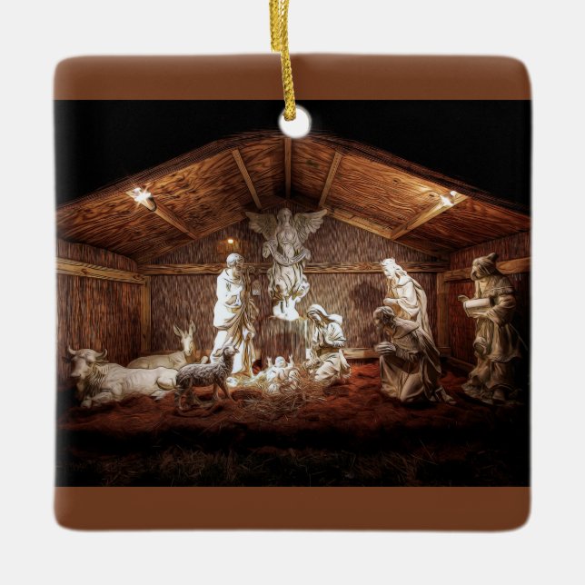 Ornement En Céramique Noël Avent Jésus Nativité Manger Scène (Devant)