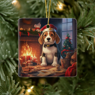 Ornement En Céramique Noël Beagle, Cadeau pour amateur de police Beagle