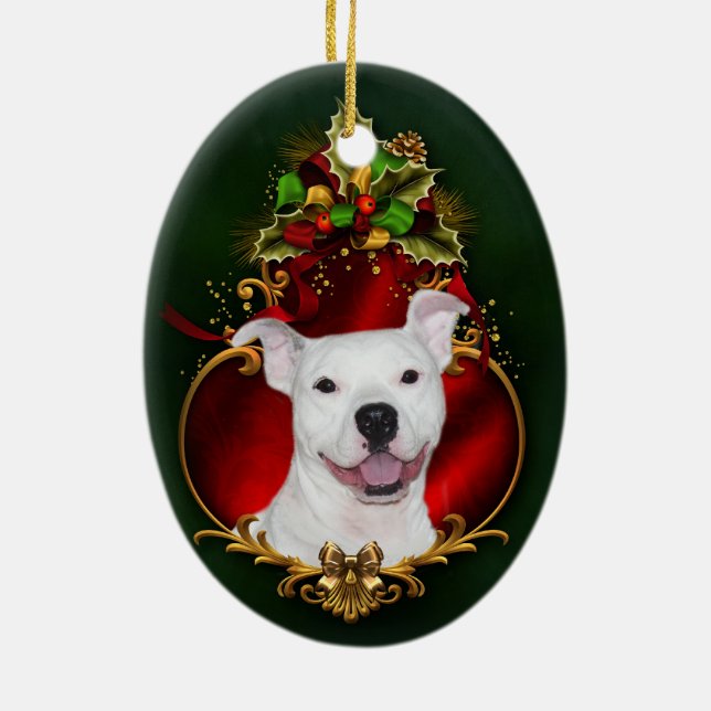 Ornement En Céramique Noël blanc de pitbull (Dos)