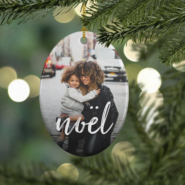 Ornement En Céramique Noel brossé | Photo personnalisée (Créateur téléchargé)