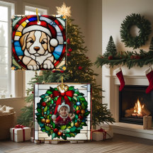 Noël Chiot Faux Vitrail