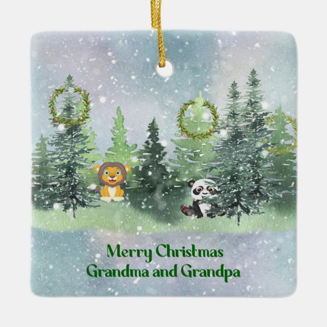 Ornement En Céramique Noël dans la forêt pour grands-parents (Devant)