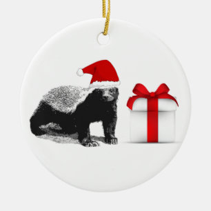 Ornement En Céramique Noël de blaireau de miel Joyeux
