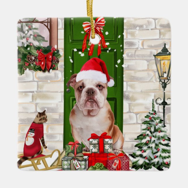 Ornement En Céramique Noël de Bulldog anglais (Devant)