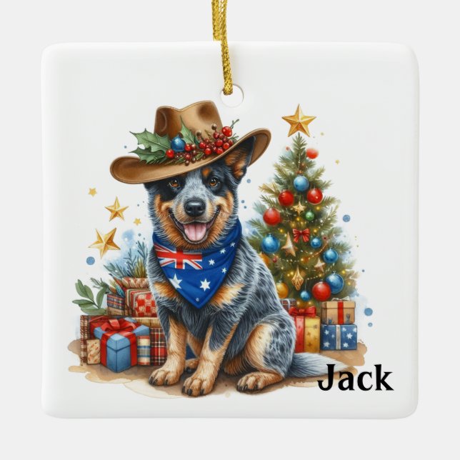 Ornement En Céramique Noël de chien de bétail australien personnalisé (Devant)