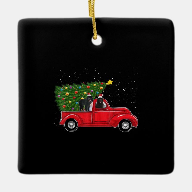 Ornement En Céramique Noël de chien de Terre-Neuve sur un camion-citerne (Devant)