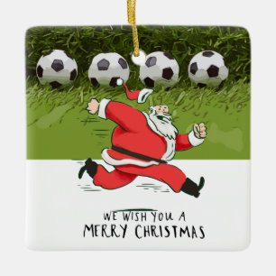 Ornement En Céramique Noël de football avec le Père Noël jouant au ballo