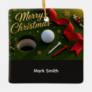 Ornement En Céramique Noël de golf avec balle de golf pour golfeur