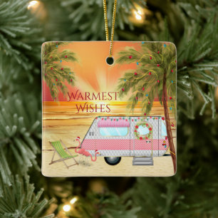 Ornement En Céramique Noël de la plage de Camper RV personnalisée