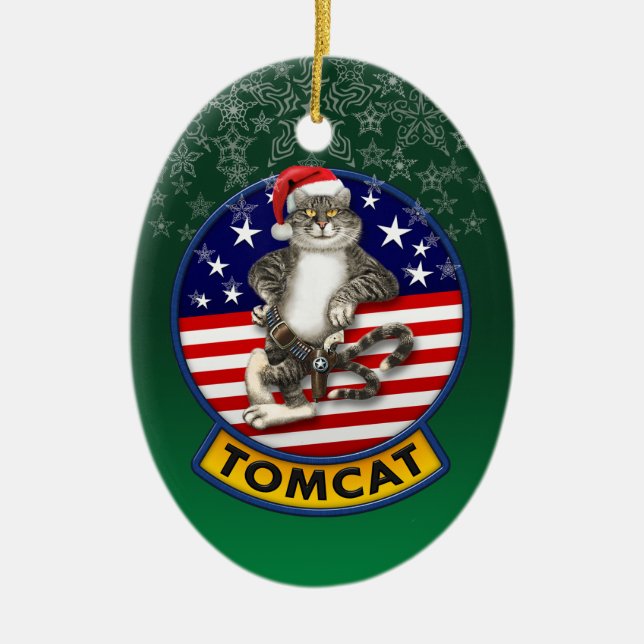 Ornement En Céramique Noël de mascotte de Tomcat (Devant)