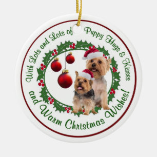 Ornement En Céramique Noël de Terrier soyeux étreint et embrasse