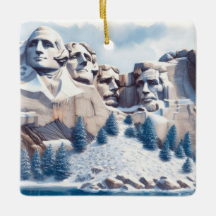 Ornement En Céramique Noël des neiges du Mont Rushmore