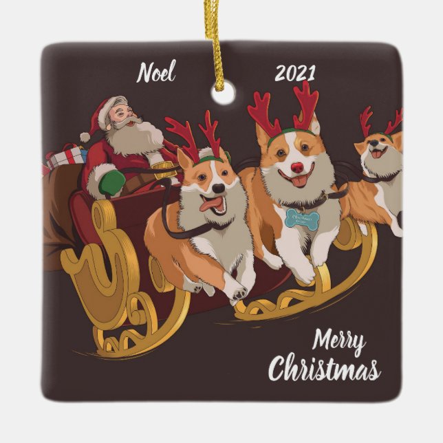 Ornement En Céramique Noël du chien de traîneau (Devant)