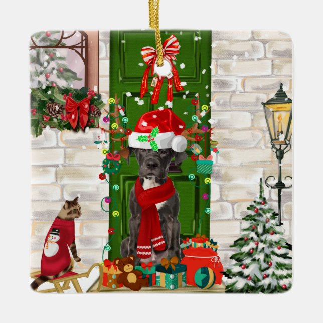 Ornement En Céramique Noël du grand chien Danois (Devant)